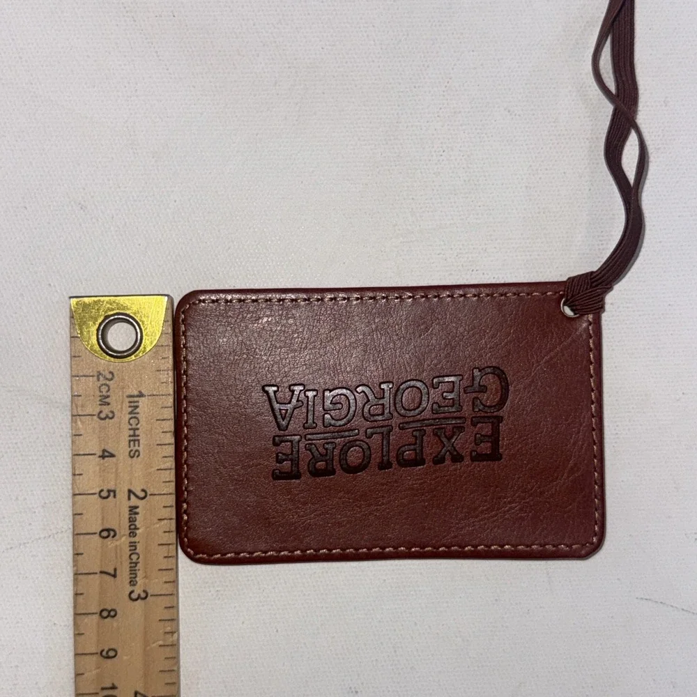 Explore Georgia Travel Accessory Brown Leather Customizable Luggage Tag NWOT